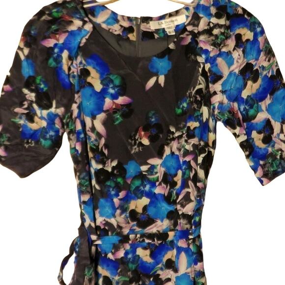 LK Bennett Silk Midi Dress Coquette Floral Short Sleeve Tie Waist Womens 2 NWT - Picture 3 of 11